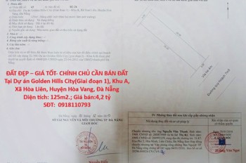 Đất Đẹp – Giá Tốt- Chính Chủ Cần Bán Đất Tại Khu A, Xã Hòa Liên, Huyện Hòa Vang, Đà Nẵng