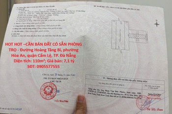 Hot Hot –Cần Bán Đất Có Sẵn Phòng Trọ - Đường Hoàng Tăng Bí, Phường Hòa An, Quận Cẩm Lệ, Tp. Đà Nẵng