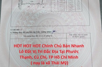 Hot Hot Hot Chính Chủ Bán Nhanh Lô Đất Vị Trí Đắc Địa Tại Phước Thạnh, Củ Chi, Tp Hồ Chí Minh