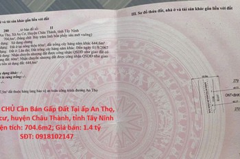 Chính Chủ Cần Bán Gấp Đất Tại Ấp An Thọ, Xã An Cơ, Huyện Châu Thành, Tỉnh Tây Ninh
