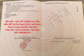 Đất Đẹp – Giá Tốt- Chính Chủ Cần Bán Đất Tại Ấp Phước Hội A, Xã Phước Thạnh, Huyện Gò Dầu, Tây Ninh