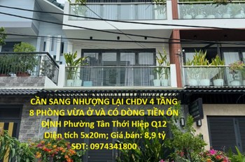 Cần Sang Nhượng Lại Chdv 4 Tầng 8 Phòng Vừa Ở Và Có Dòng Tiền Ổn Định Phường Tân Thới Hiệp Q12
