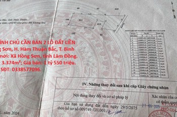 Hot Hot – Chính Chủ Cần Bán 2 Lô Đất Liền Kề Tại X. Hồng Sơn, H. Hàm Thuận Bắc, T. Bình Thuận