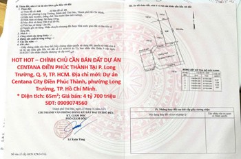 Hot Hot – Chính Chủ Cần Bán Đất Dự Án Centana Điền Phúc Thành Tại P. Long Trường, Q. 9, Tp. Hcm