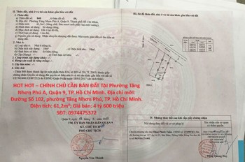 Hot Hot – Chính Chủ Cần Bán Đất Tại Phường Tăng Nhơn Phú A, Quận 9, Tp. Hồ Chí Minh