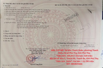 Hot Hot – Chính Chủ Cần Bán 2 Lô Đất Tại Tx. Phú Thọ Và H. Thanh Ba, Tỉnh Phú Thọ