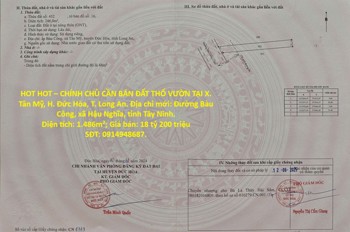 Hot Hot – Chính Chủ Cần Bán Đất Thổ Vườn Tại X. Tân Mỹ, H. Đức Hòa, T. Long An
