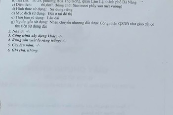 Bán Đất Kiệt K65 Bình Thái 4 - P. Cẩm Lệ, Tp Đà Nẵng