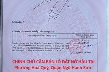 Hot Hot – Chính Chủ Cần Bán Lô Đất Nở Hậu Tại Phường Hoà Quý, Quận Ngũ Hành Sơn- Tp Đà Nẵng
