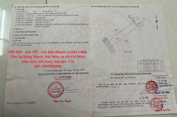 Đất Đẹp - Giá Tốt - Cần Bán Nhanh Lô Đất 2 Mặt Tiền Tại Đông Thạnh, Hóc Môn, Tp Hồ Chí Minh